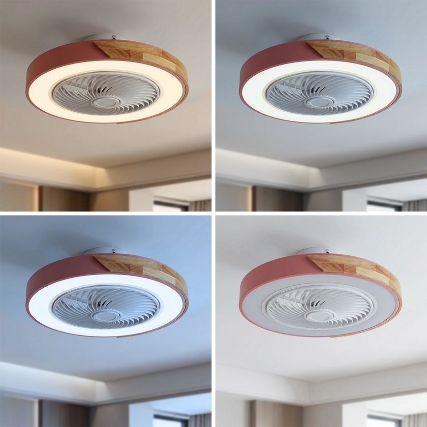 Brilagi - reguliuojamas LED lubų šviestuvas su ventiliatoriumi LED/38W/230V 3000-6500K 3000-6500K skers. 50 cm rožinė/ąžuolas + su nuotolinio valdymo pulteliu