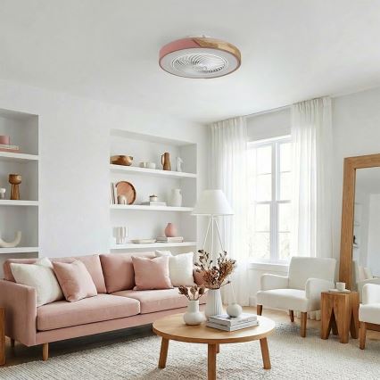 Brilagi - reguliuojamas LED lubų šviestuvas su ventiliatoriumi LED/38W/230V 3000-6500K 3000-6500K skers. 50 cm rožinė/ąžuolas + su nuotolinio valdymo pulteliu