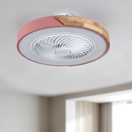 Brilagi - reguliuojamas LED lubų šviestuvas su ventiliatoriumi LED/38W/230V 3000-6500K 3000-6500K skers. 50 cm rožinė/ąžuolas + su nuotolinio valdymo pulteliu