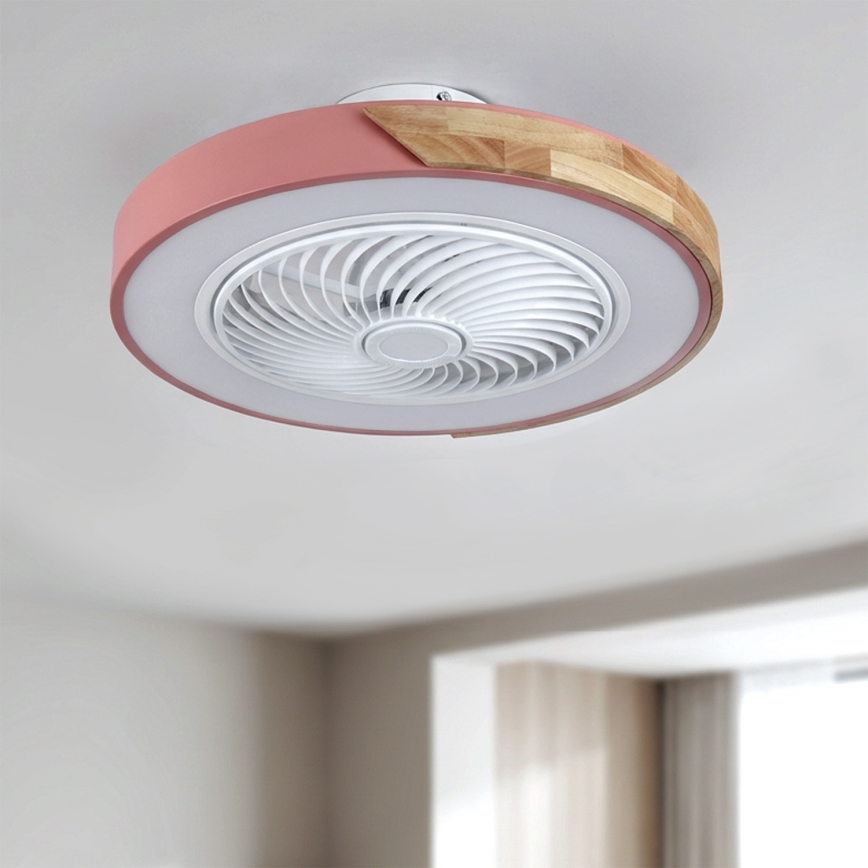 Brilagi - reguliuojamas LED lubų šviestuvas su ventiliatoriumi LED/38W/230V 3000-6500K 3000-6500K skers. 50 cm rožinė/ąžuolas + su nuotolinio valdymo pulteliu