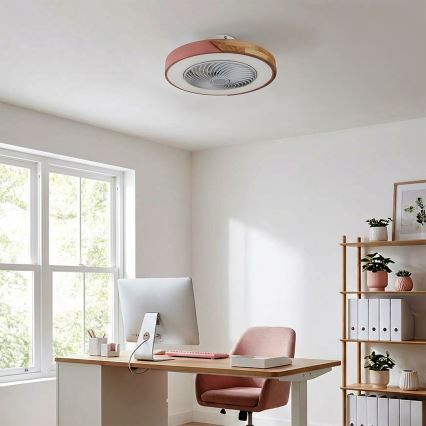 Brilagi - reguliuojamas LED lubų šviestuvas su ventiliatoriumi LED/38W/230V 3000-6500K 3000-6500K skers. 50 cm rožinė/ąžuolas + su nuotolinio valdymo pulteliu