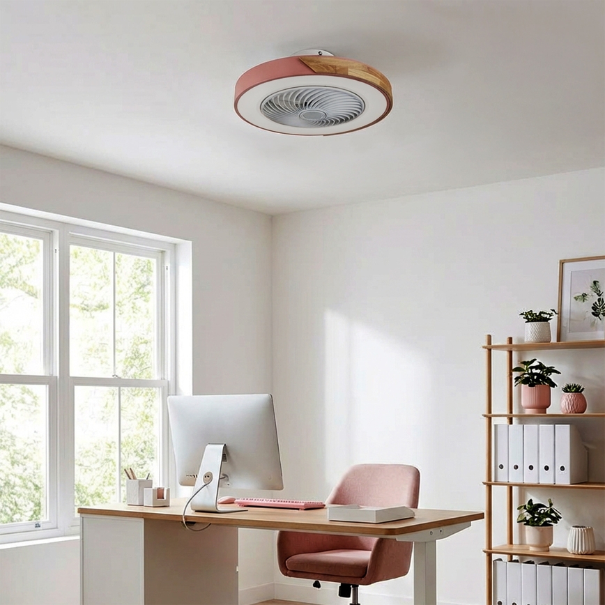 Brilagi - reguliuojamas LED lubų šviestuvas su ventiliatoriumi LED/38W/230V 3000-6500K 3000-6500K skers. 50 cm rožinė/ąžuolas + su nuotolinio valdymo pulteliu