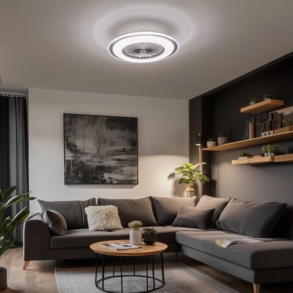 Brilagi - LED reguliuojamas šviestuvas su ventiliatoriumi RONDA LED/48W/230V 3000-6000K juodas + nuotolinis valdymas