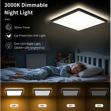 Brilagi - LED reguliuojamas lubų šviestuvas ULTRA SLIM LED/18W/230V 2700-6500K 30x30 cm juodas + nuotolinio valdymo pultas