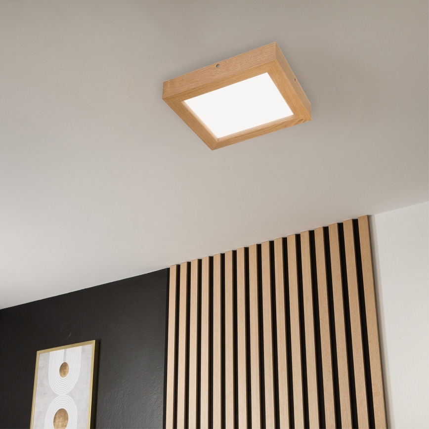 Brilagi - LED pritemdomas lubinis vonios šviestuvas WOODY FRAME LED/24W/230V ąžuolas 30x30 cm 3000-6000K IP44 + nuotolinio valdymo pultas