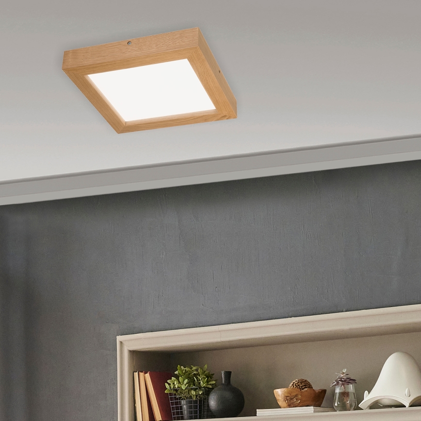 Brilagi - LED pritemdomas lubinis vonios šviestuvas WOODY FRAME LED/24W/230V ąžuolas 30x30 cm 3000-6000K IP44 + nuotolinio valdymo pultas