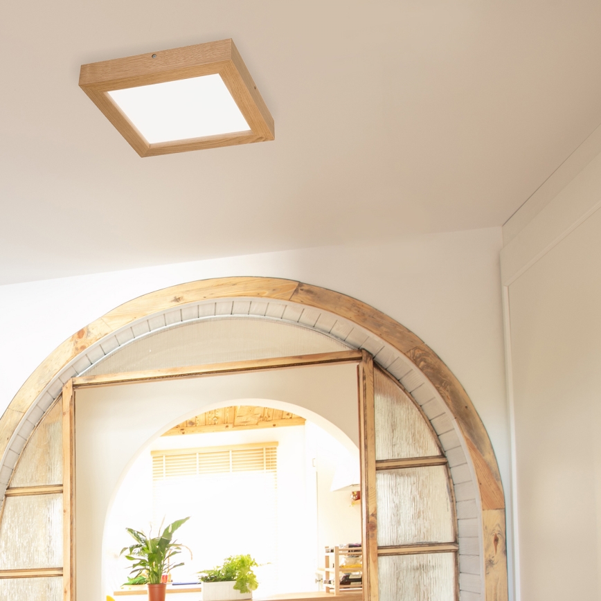 Brilagi - LED pritemdomas lubinis vonios šviestuvas WOODY FRAME LED/24W/230V ąžuolas 30x30 cm 3000-6000K IP44 + nuotolinio valdymo pultas