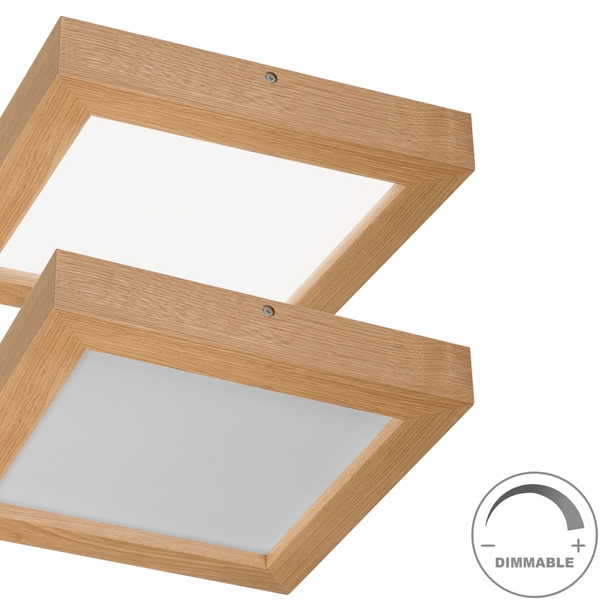 Brilagi - LED pritemdomas lubinis vonios šviestuvas WOODY FRAME LED/24W/230V ąžuolas 30x30 cm 3000-6000K IP44 + nuotolinio valdymo pultas