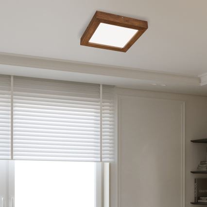 Brilagi - LED pritemdomas lubinis vonios šviestuvas WOODY FRAME LED/24W/230V ąžuolas vyšnia 30x30 cm 3000-6000K IP44 + nuotolinio valdymo pultas