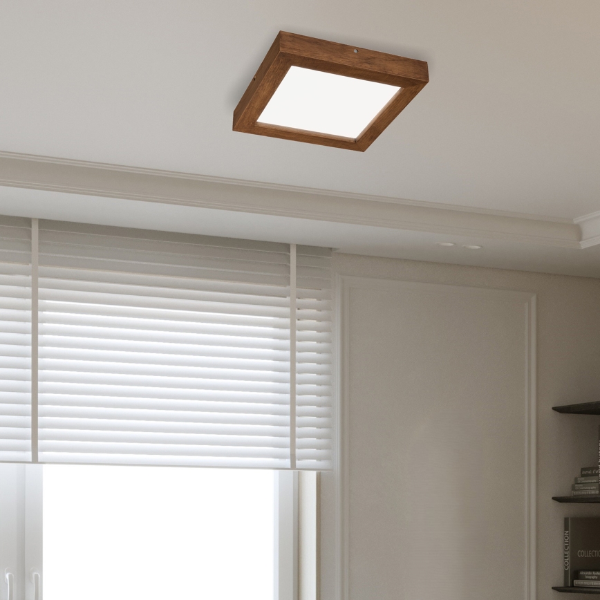 Brilagi - LED pritemdomas lubinis vonios šviestuvas WOODY FRAME LED/24W/230V ąžuolas vyšnia 30x30 cm 3000-6000K IP44 + nuotolinio valdymo pultas