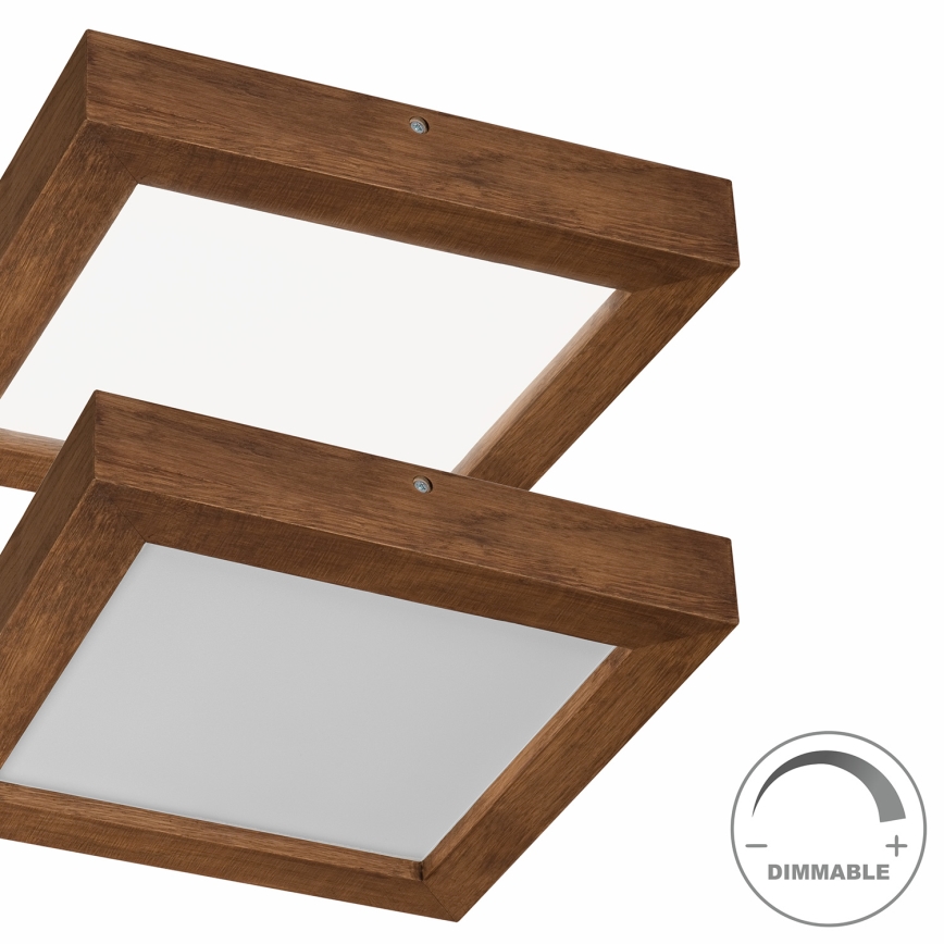 Brilagi - LED pritemdomas lubinis vonios šviestuvas WOODY FRAME LED/24W/230V ąžuolas vyšnia 30x30 cm 3000-6000K IP44 + nuotolinio valdymo pultas