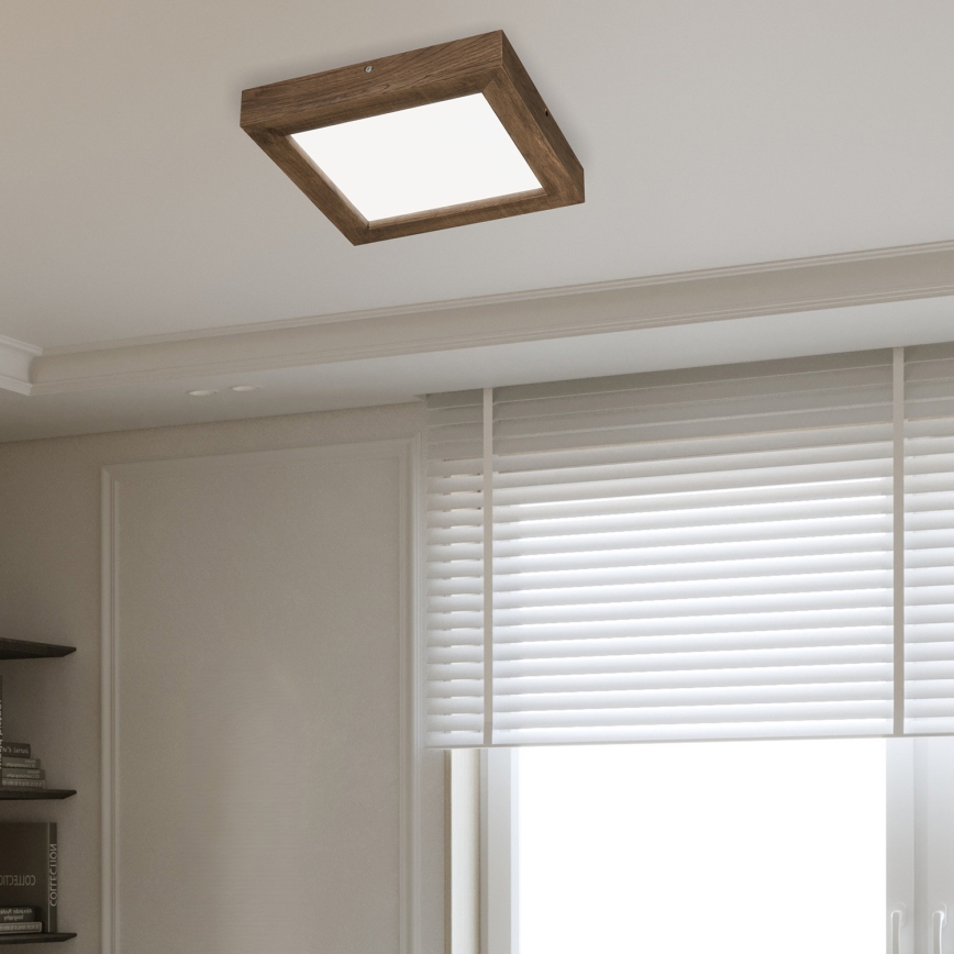 Brilagi - LED pritemdomas lubinis vonios šviestuvas WOODY FRAME LED/24W/230V ąžuolas 30x30 cm 3000-6000K IP44 + nuotolinio valdymo pultas