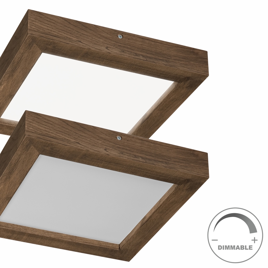 Brilagi - LED pritemdomas lubinis vonios šviestuvas WOODY FRAME LED/24W/230V ąžuolas 30x30 cm 3000-6000K IP44 + nuotolinio valdymo pultas