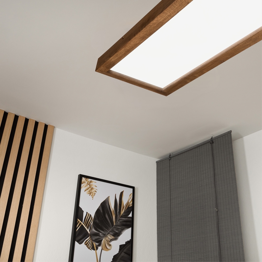 Brilagi - LED pritemdomas lubinis vonios šviestuvas WOODY FRAME LED/50W/230V ąžuolas vyšnia 120x30 cm 3000-6000K IP44 + nuotolinio valdymo pultas