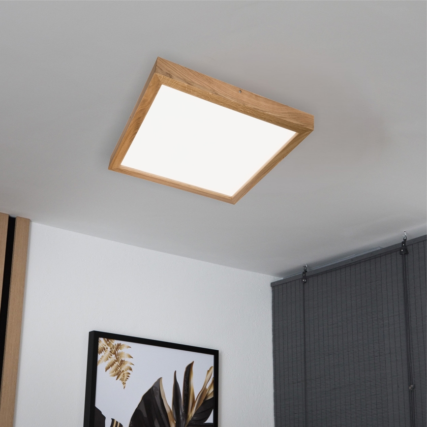 Brilagi - LED pritemdomas lubinis vonios šviestuvas WOODY FRAME LED/50W/230V ąžuolas 60x60 cm 3000-6000K IP44 + nuotolinio valdymo pultas