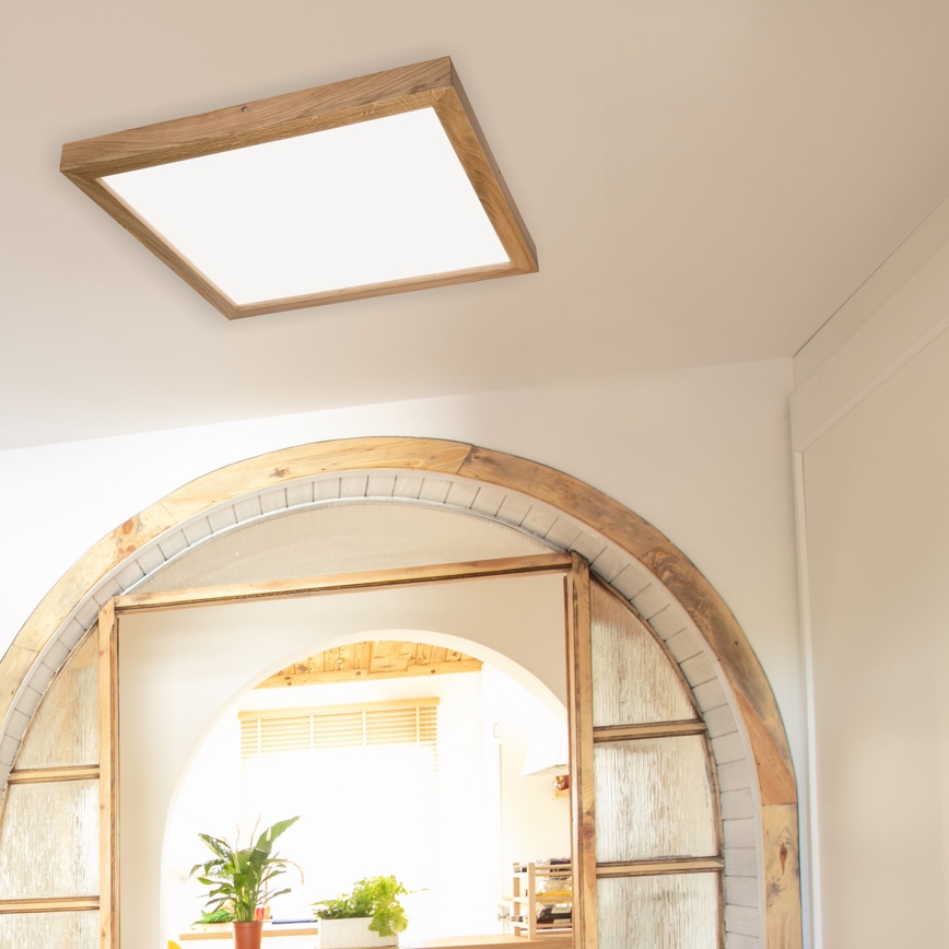 Brilagi - LED pritemdomas lubinis vonios šviestuvas WOODY FRAME LED/50W/230V ąžuolas 60x60 cm 3000-6000K IP44 + nuotolinio valdymo pultas