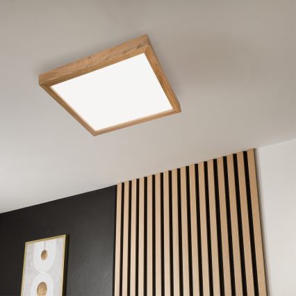 Brilagi - LED pritemdomas lubinis vonios šviestuvas WOODY FRAME LED/50W/230V ąžuolas 60x60 cm 3000-6000K IP44 + nuotolinio valdymo pultas