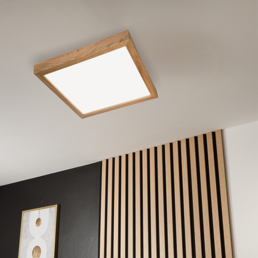 Brilagi - LED pritemdomas lubinis vonios šviestuvas WOODY FRAME LED/50W/230V ąžuolas 60x60 cm 3000-6000K IP44 + nuotolinio valdymo pultas