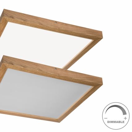 Brilagi - LED pritemdomas lubinis vonios šviestuvas WOODY FRAME LED/50W/230V ąžuolas 60x60 cm 3000-6000K IP44 + nuotolinio valdymo pultas