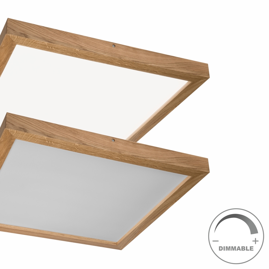 Brilagi - LED pritemdomas lubinis vonios šviestuvas WOODY FRAME LED/50W/230V ąžuolas 60x60 cm 3000-6000K IP44 + nuotolinio valdymo pultas