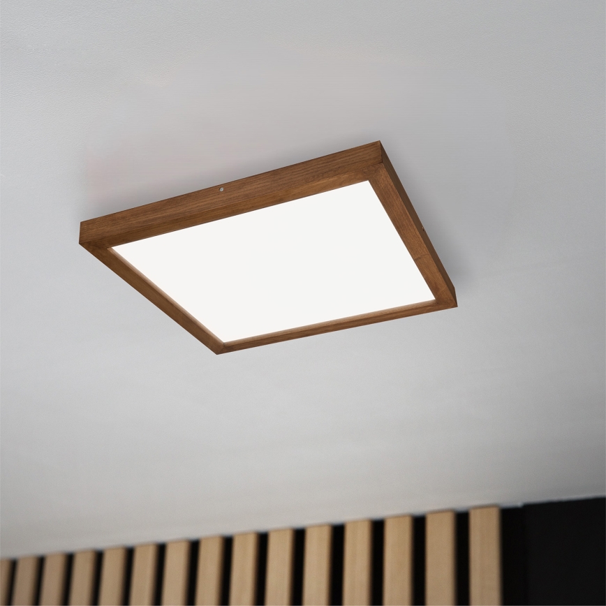 Brilagi - LED pritemdomas lubinis vonios šviestuvas WOODY FRAME LED/50W/230V ąžuolas vyšnia 60x60 cm 3000-6000K IP44 + nuotolinio valdymo pultas