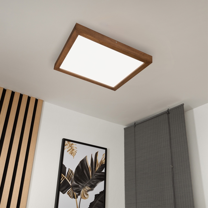 Brilagi - LED pritemdomas lubinis vonios šviestuvas WOODY FRAME LED/50W/230V ąžuolas vyšnia 60x60 cm 3000-6000K IP44 + nuotolinio valdymo pultas