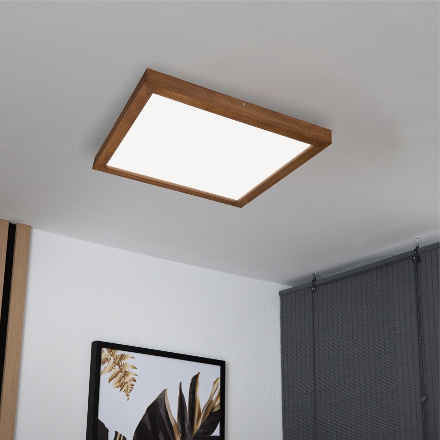 Brilagi - LED pritemdomas lubinis vonios šviestuvas WOODY FRAME LED/50W/230V ąžuolas vyšnia 60x60 cm 3000-6000K IP44 + nuotolinio valdymo pultas