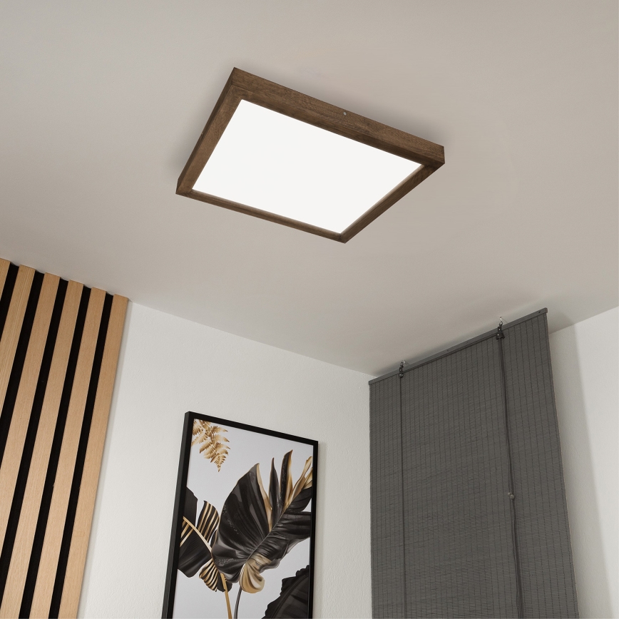 Brilagi - LED pritemdomas lubinis vonios šviestuvas WOODY FRAME LED/50W/230V ąžuolas 60x60 cm 3000-6000K IP44 + nuotolinio valdymo pultas
