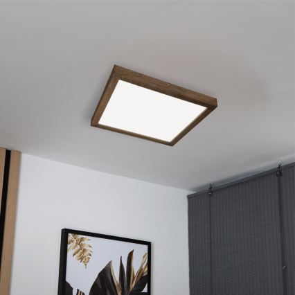 Brilagi - LED pritemdomas lubinis vonios šviestuvas WOODY FRAME LED/50W/230V ąžuolas 60x60 cm 3000-6000K IP44 + nuotolinio valdymo pultas