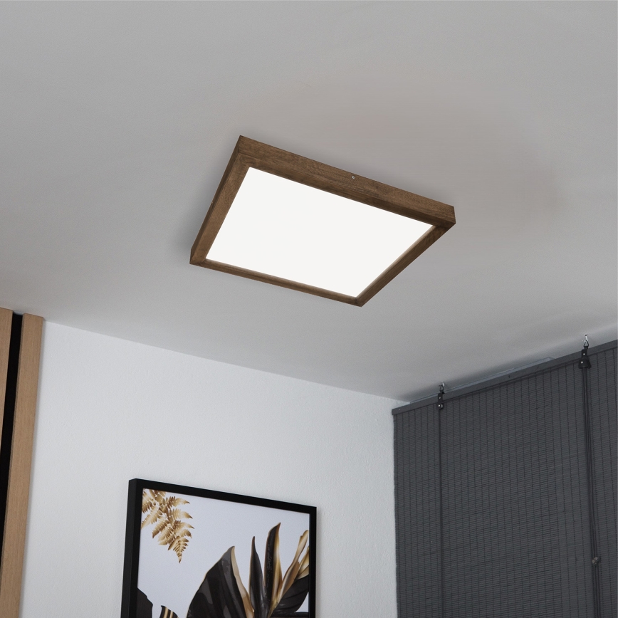 Brilagi - LED pritemdomas lubinis vonios šviestuvas WOODY FRAME LED/50W/230V ąžuolas 60x60 cm 3000-6000K IP44 + nuotolinio valdymo pultas