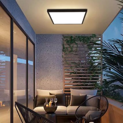 Brilagi - reguliuojamas LED vonios kambario lubinis šviestuvas FRAME SMART LED/50W/230V 60x60 cm 3000-6000K IP44 juodas + nuotolinio valdymo pultas