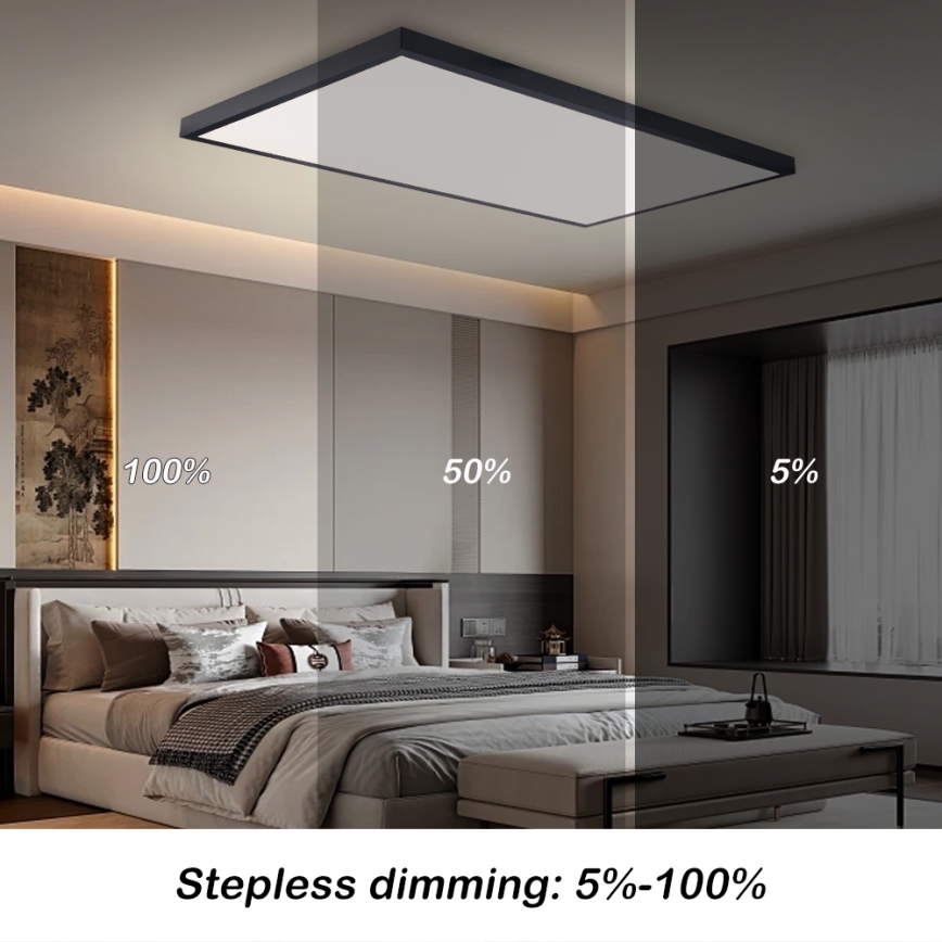 Brilagi - Dimeriuojamas vonios kambario lubinis LED šviestuvas FRAME SMART LED/96W/230V 120x60 cm 3000-6000K IP44 juoda + nuotolinis valdymas