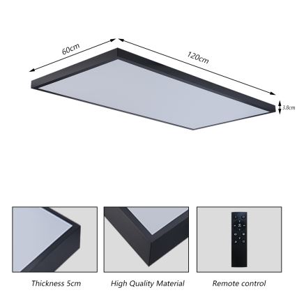 Brilagi - Dimeriuojamas vonios kambario lubinis LED šviestuvas FRAME SMART LED/96W/230V 120x60 cm 3000-6000K IP44 juoda + nuotolinis valdymas