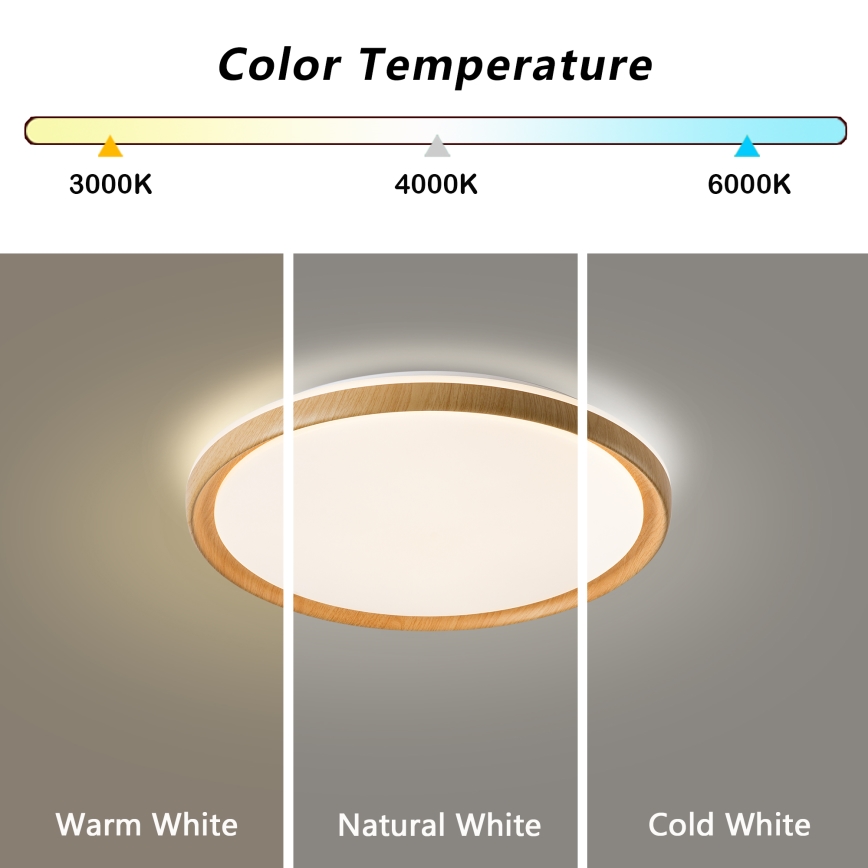 Brilagi - dimeriuojamas LED lubinis šviestuvas RIVO LED/72W/230V 3000-6000K su medžio dekoru, skersmuo 50 cm + nuotolinis valdymas