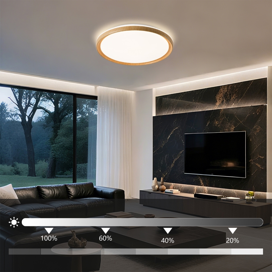 Brilagi - dimeriuojamas LED lubinis šviestuvas RIVO LED/72W/230V 3000-6000K su medžio dekoru, skersmuo 50 cm + nuotolinis valdymas