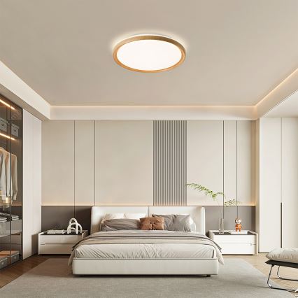 Brilagi - dimeriuojamas LED lubinis šviestuvas RIVO LED/72W/230V 3000-6000K su medžio dekoru, skersmuo 50 cm + nuotolinis valdymas