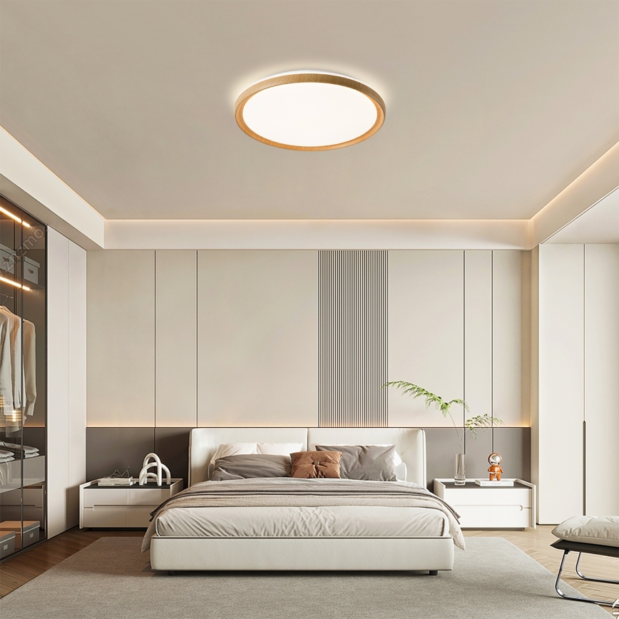Brilagi - dimeriuojamas LED lubinis šviestuvas RIVO LED/72W/230V 3000-6000K su medžio dekoru, skersmuo 50 cm + nuotolinis valdymas