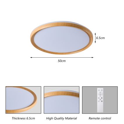 Brilagi - dimeriuojamas LED lubinis šviestuvas RIVO LED/72W/230V 3000-6000K su medžio dekoru, skersmuo 50 cm + nuotolinis valdymas