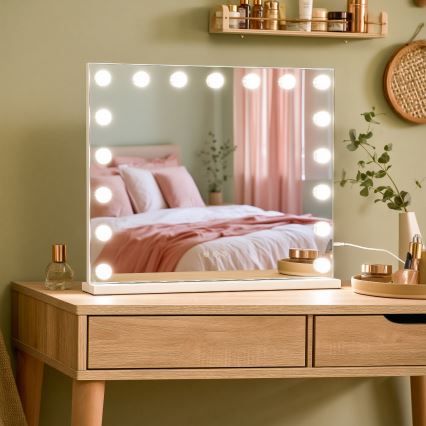 BRILAGI - Reguliuojamas LED makiažo veidrodis HOLLYWOOD LED/15W/230V CCT + 2x USB 60x50 cm balta