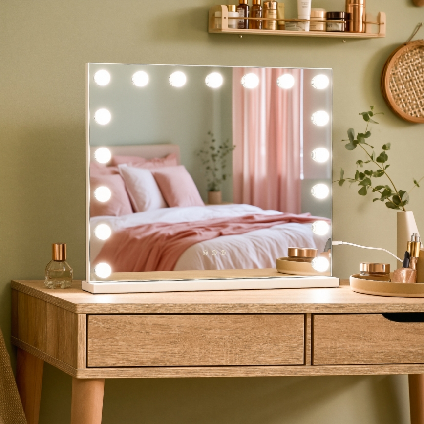 BRILAGI - Reguliuojamas LED makiažo veidrodis HOLLYWOOD LED/15W/230V CCT + 2x USB 60x50 cm balta