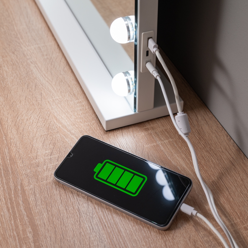 BRILAGI - Reguliuojamas LED makiažo veidrodis HOLLYWOOD LED/15W/230V CCT + 2x USB 60x50 cm balta
