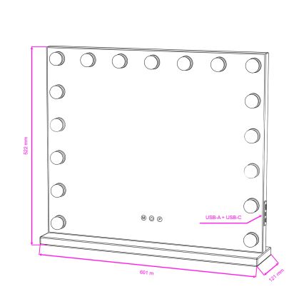 BRILAGI - Reguliuojamas LED makiažo veidrodis HOLLYWOOD LED/15W/230V CCT + 2x USB 60x50 cm balta
