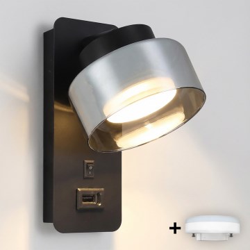 BRILAGI - LED RGB+CCT dimeriuojama sieninė lempa su USB prievadu AURA LUX 1xGX53/14W/230V 2700-6500K Wi-Fi Tuya juoda/dūminė