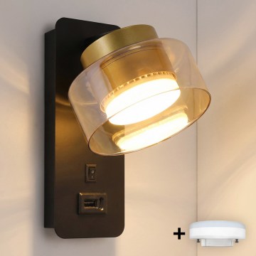 BRILAGI - LED RGB+CCT reguliuojama sieninė lempa su USB prievadu AURA LUX 1xGX53/14W/230V 2700-6500K Wi-Fi Tuya juoda/auksinė
