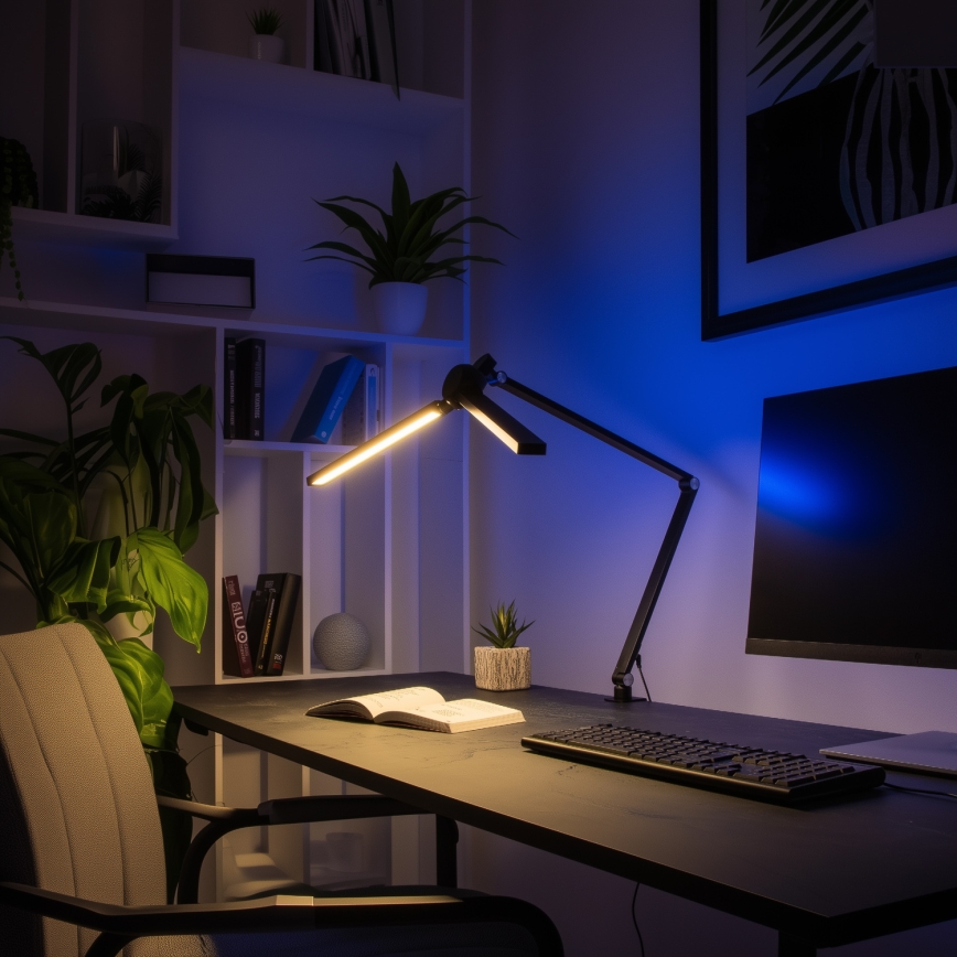 BRILAGI - LED RGBTW dimeriuojama jutiklinė stalinė lempa su spaustuku VARIO LED/18W/230V 3000-6500K CRI 96 juoda