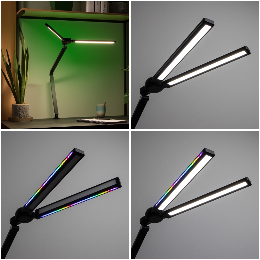 BRILAGI - LED RGBTW dimeriuojama jutiklinė stalinė lempa su spaustuku VARIO LED/18W/230V 3000-6500K CRI 96 juoda
