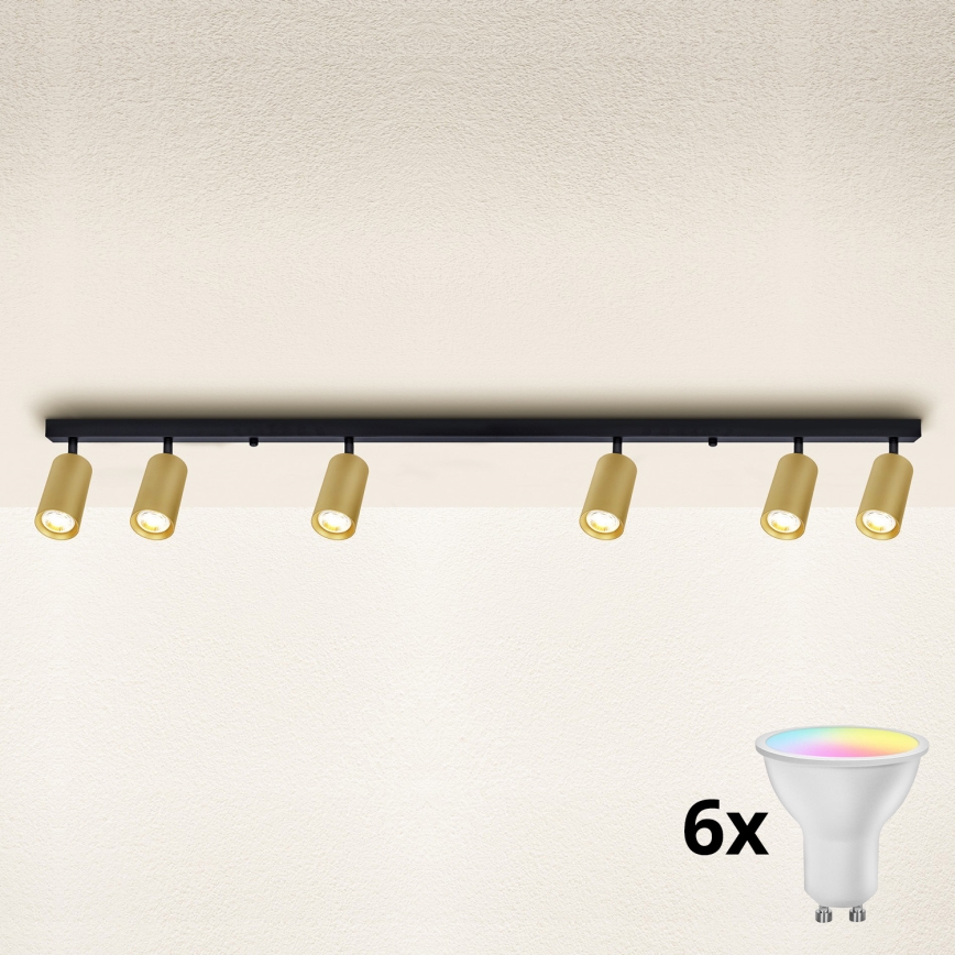 Brilagi - LED RGBW dimeriu reguliuojamas taškinis šviestuvas SELE GOLDEN 6xGU10/6,5W/230V 2700-6500K juodas/auksinis