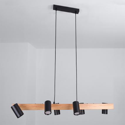 BRILAGI - LED RGBW reguliuojamas pakabinamas šviestuvas ant laido SELE 6xGU10/6,5W/230V 2700-6500K juodas/ąžuolo dekoras + nuotolinis valdymas