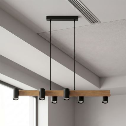 BRILAGI - LED RGBW reguliuojamas pakabinamas šviestuvas ant laido SELE 6xGU10/6,5W/230V 2700-6500K juodas/ąžuolo dekoras + nuotolinis valdymas