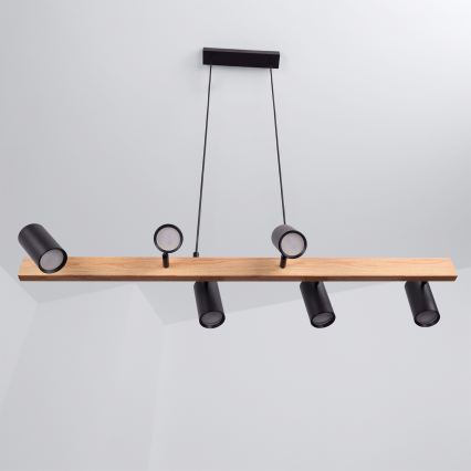 BRILAGI - LED RGBW reguliuojamas pakabinamas šviestuvas ant laido SELE 6xGU10/6,5W/230V 2700-6500K juodas/ąžuolo dekoras + nuotolinis valdymas